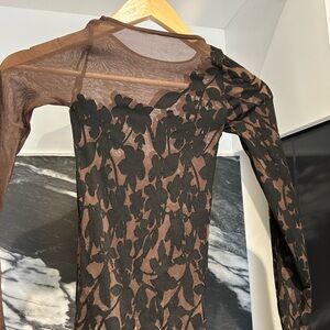 Wolford Black and Brown Floral Bodysuit